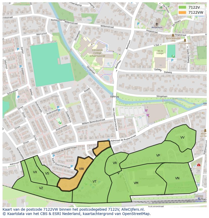 Afbeelding van het postcodegebied 7122 VW op de kaart.