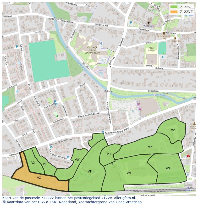 Afbeelding van het postcodegebied 7122 VZ op de kaart.