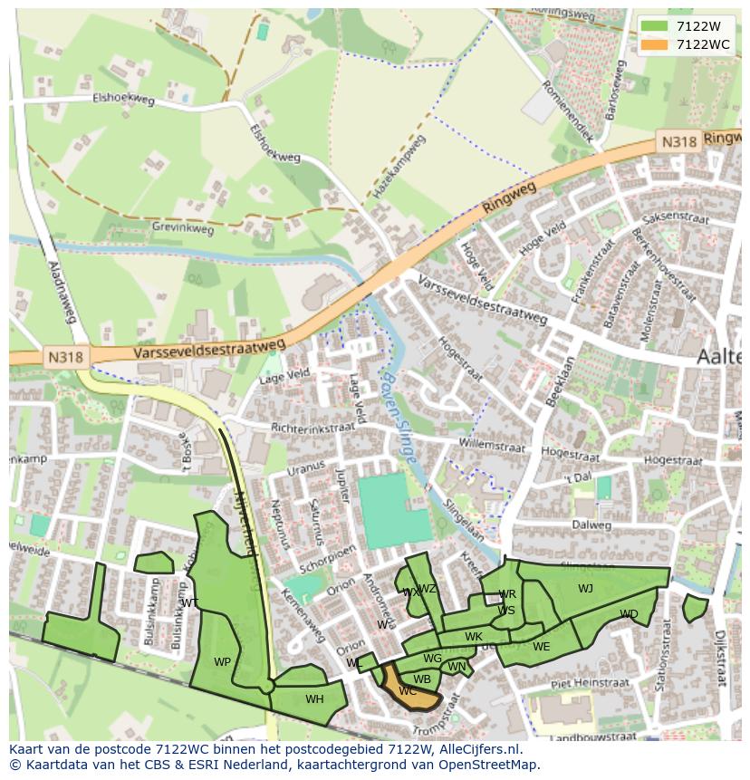 Afbeelding van het postcodegebied 7122 WC op de kaart.