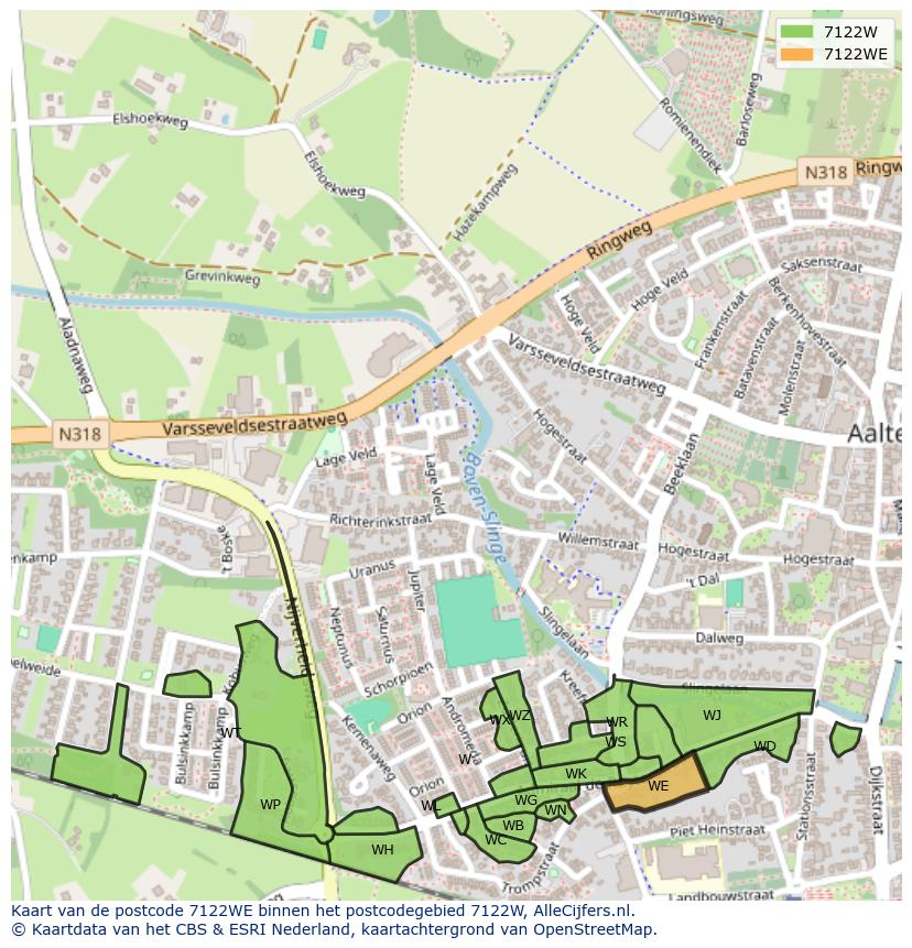 Afbeelding van het postcodegebied 7122 WE op de kaart.