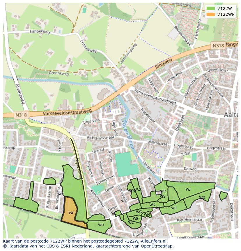 Afbeelding van het postcodegebied 7122 WP op de kaart.