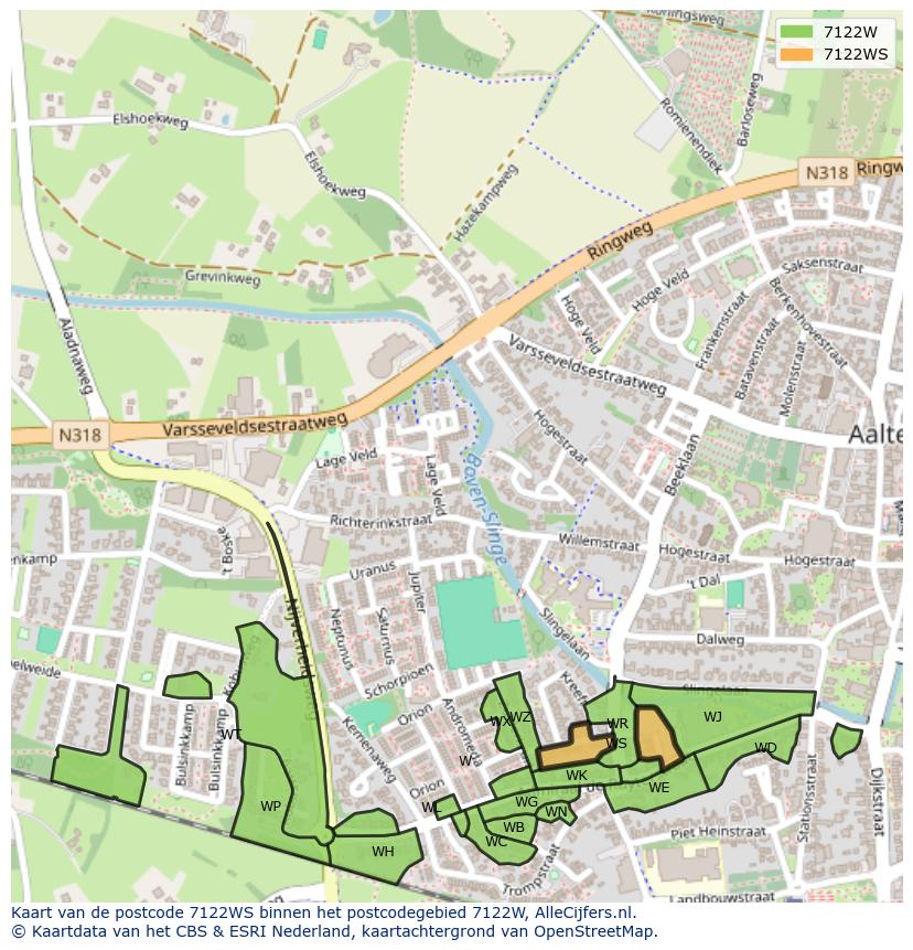 Afbeelding van het postcodegebied 7122 WS op de kaart.