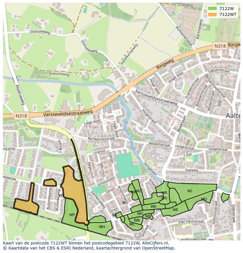 Afbeelding van het postcodegebied 7122 WT op de kaart.