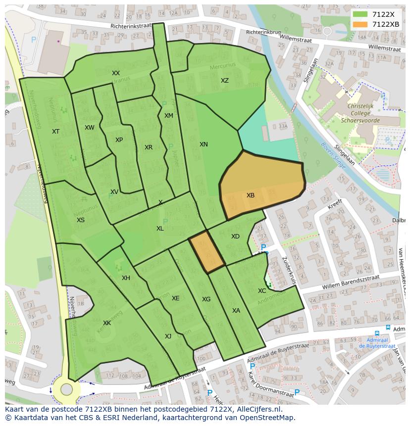 Afbeelding van het postcodegebied 7122 XB op de kaart.