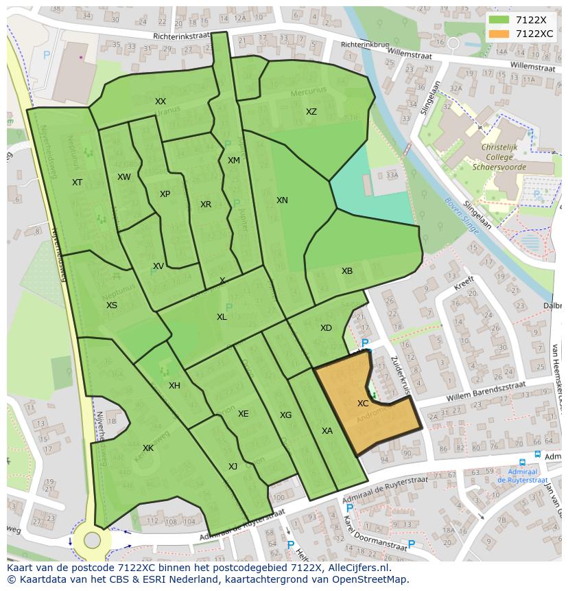 Afbeelding van het postcodegebied 7122 XC op de kaart.