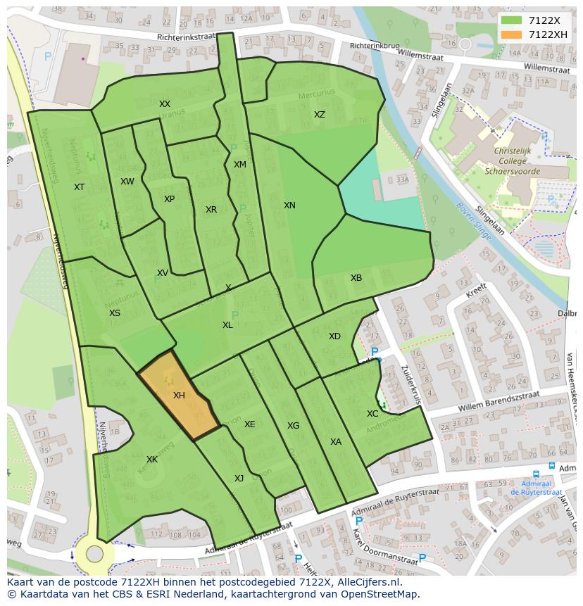 Afbeelding van het postcodegebied 7122 XH op de kaart.
