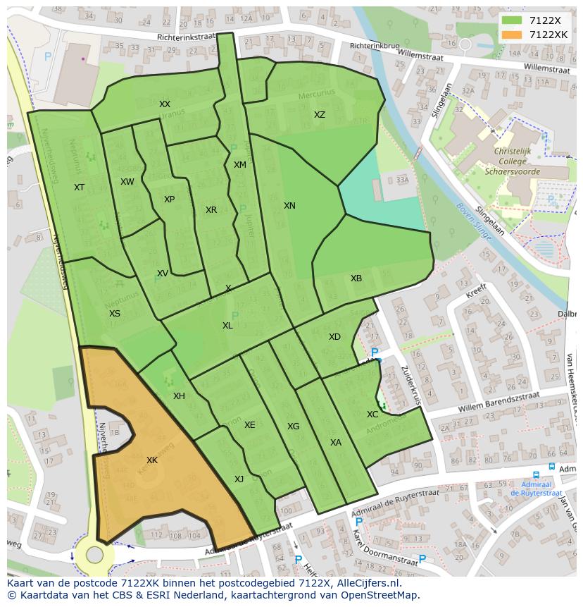 Afbeelding van het postcodegebied 7122 XK op de kaart.