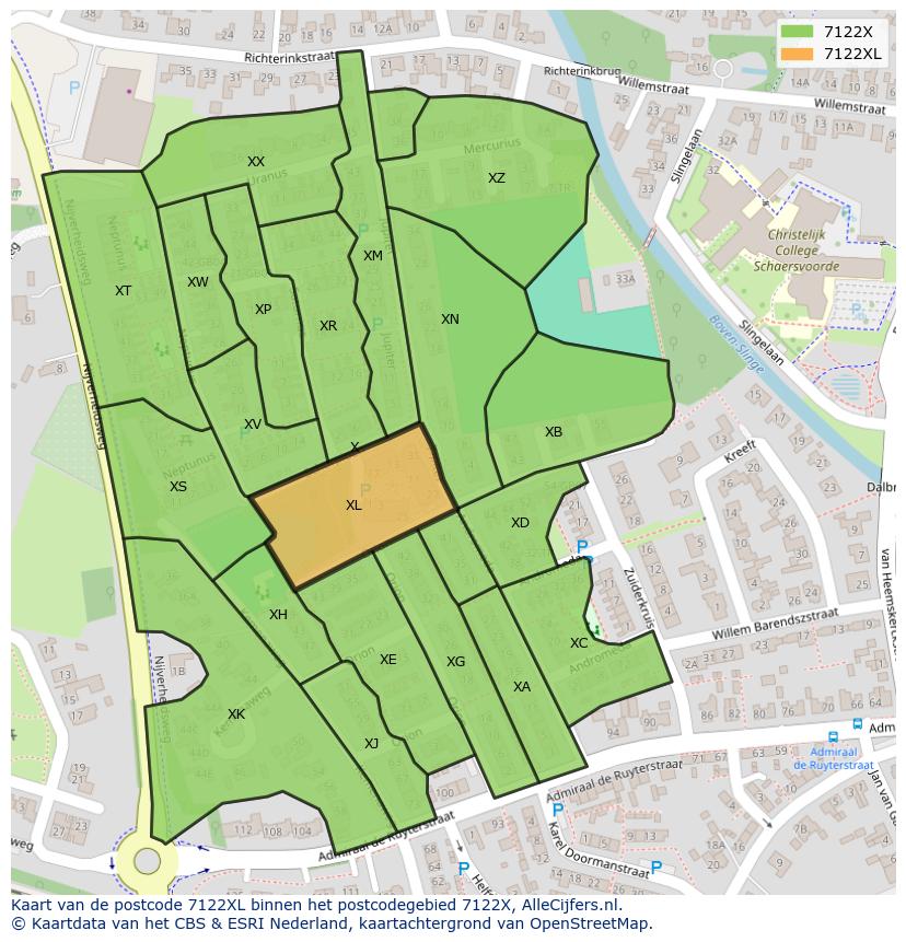 Afbeelding van het postcodegebied 7122 XL op de kaart.