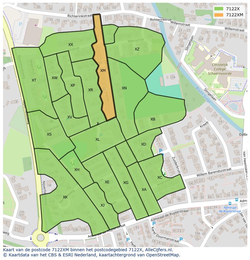 Afbeelding van het postcodegebied 7122 XM op de kaart.
