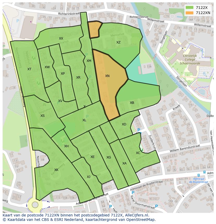 Afbeelding van het postcodegebied 7122 XN op de kaart.