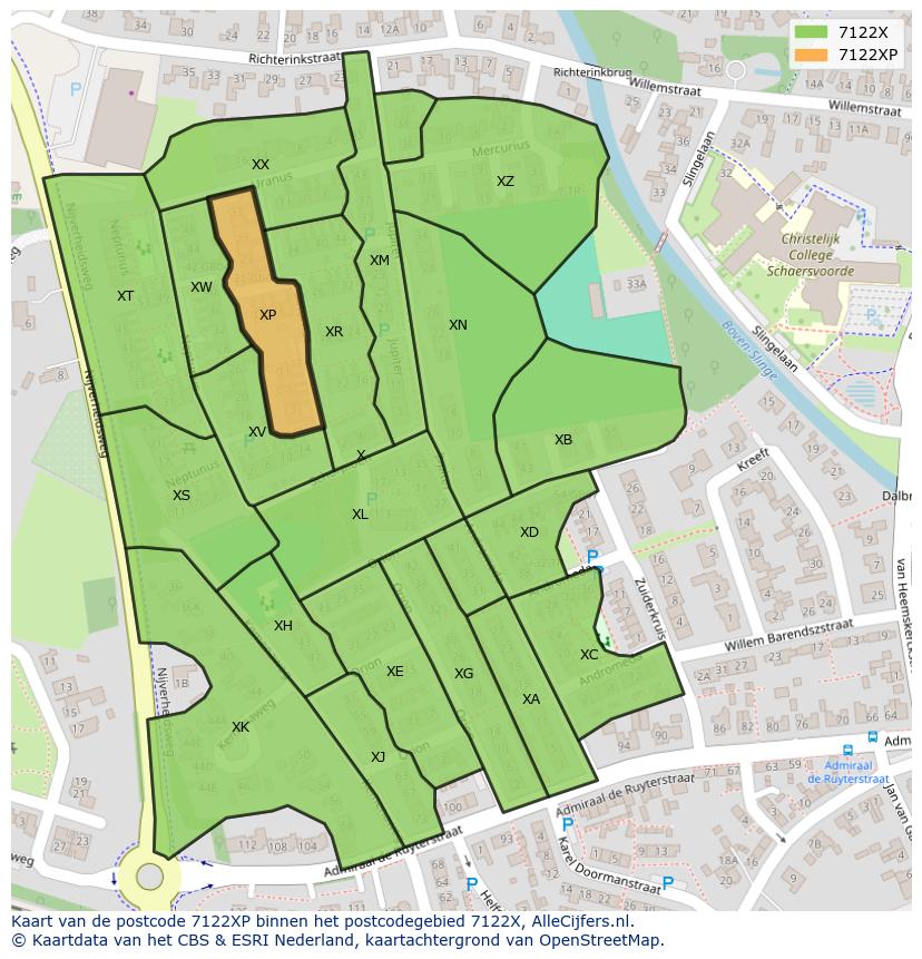 Afbeelding van het postcodegebied 7122 XP op de kaart.