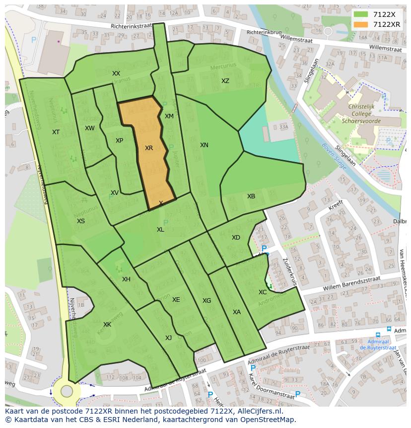 Afbeelding van het postcodegebied 7122 XR op de kaart.