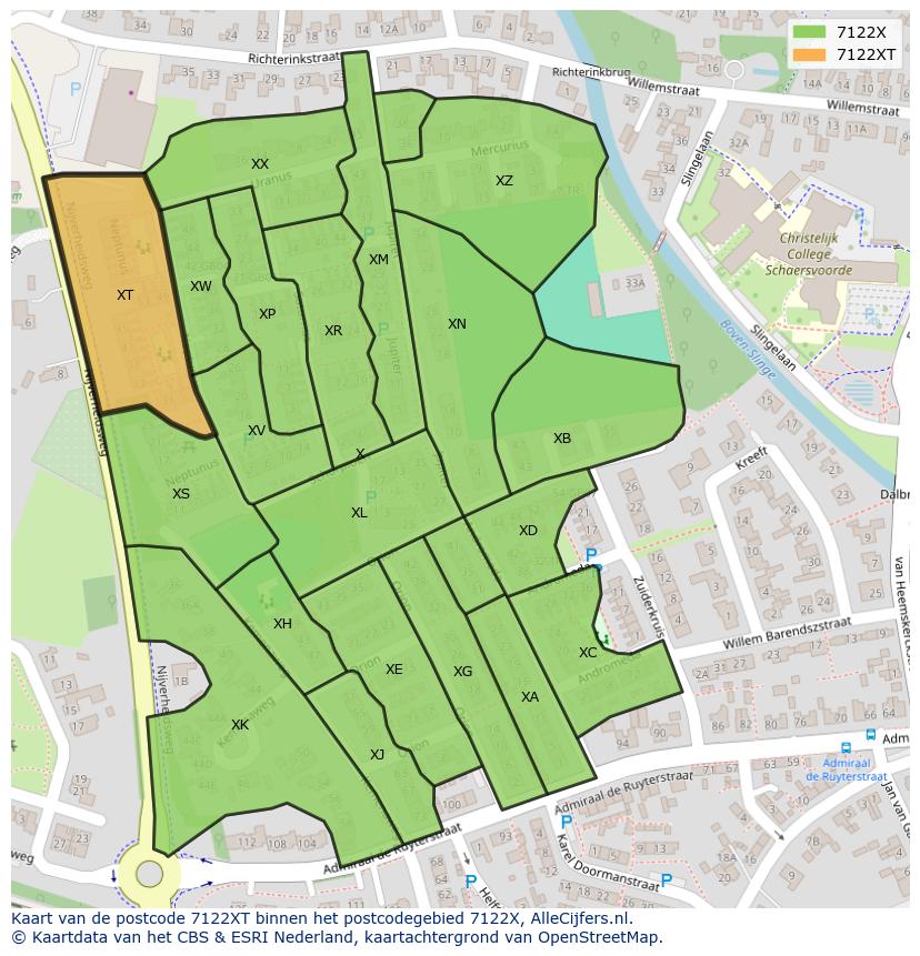 Afbeelding van het postcodegebied 7122 XT op de kaart.