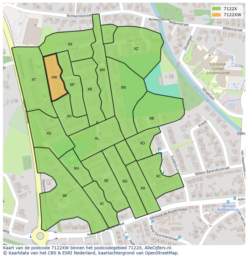 Afbeelding van het postcodegebied 7122 XW op de kaart.