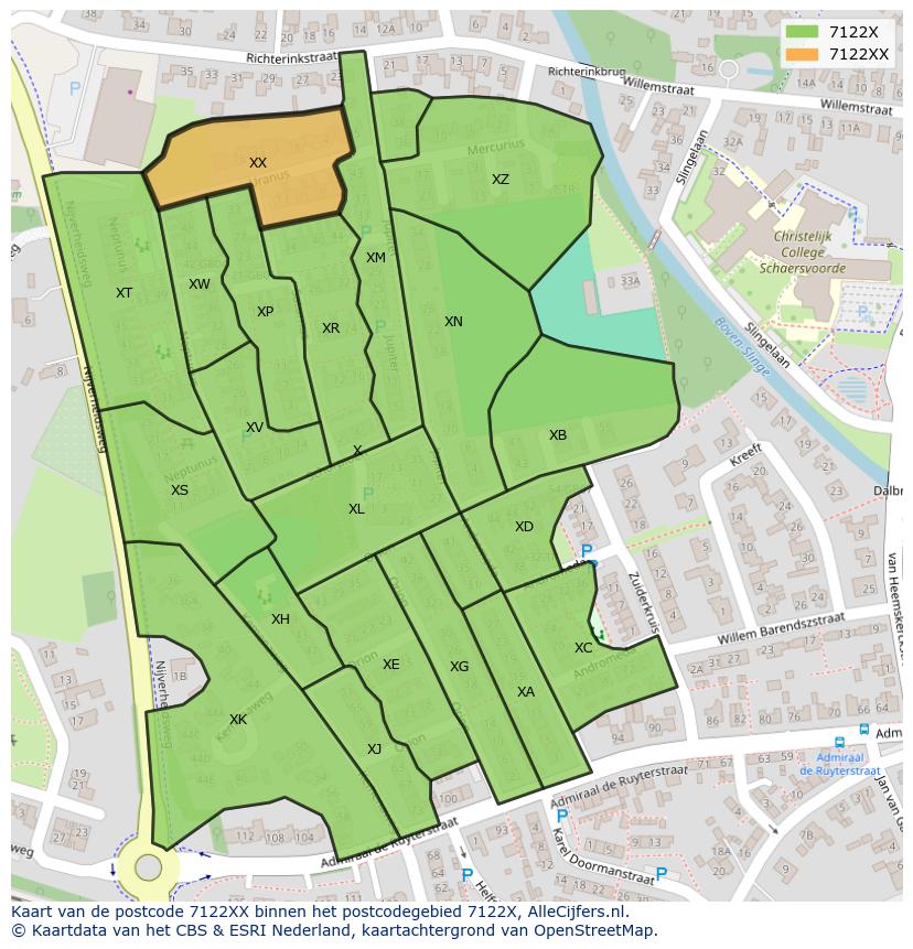 Afbeelding van het postcodegebied 7122 XX op de kaart.