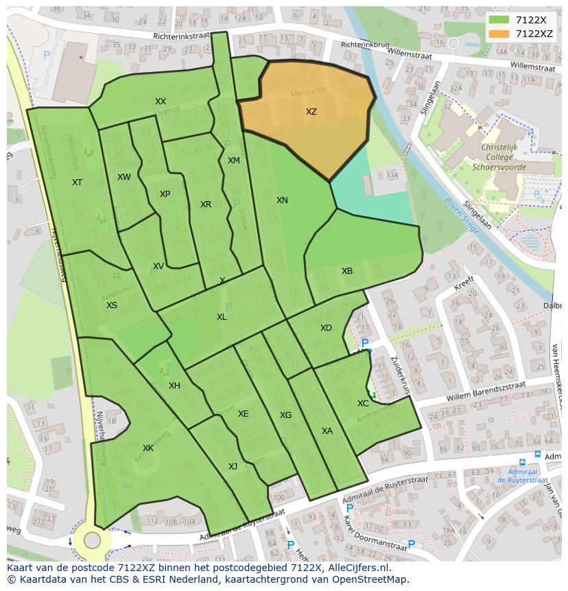 Afbeelding van het postcodegebied 7122 XZ op de kaart.