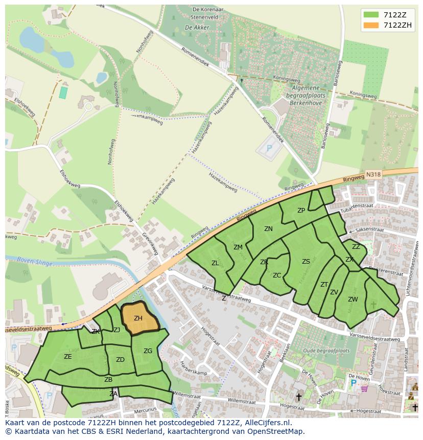 Afbeelding van het postcodegebied 7122 ZH op de kaart.