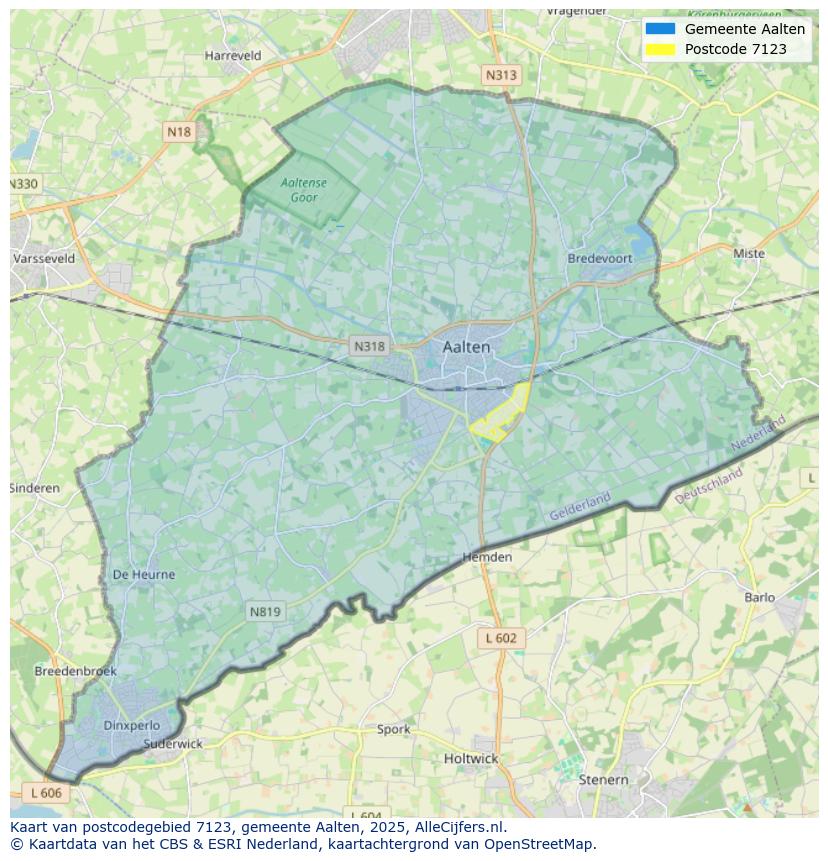 Afbeelding van het postcodegebied 7123 op de kaart.