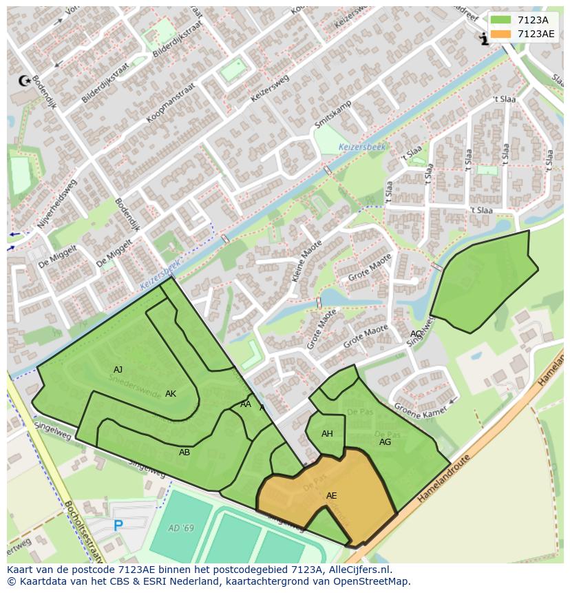 Afbeelding van het postcodegebied 7123 AE op de kaart.
