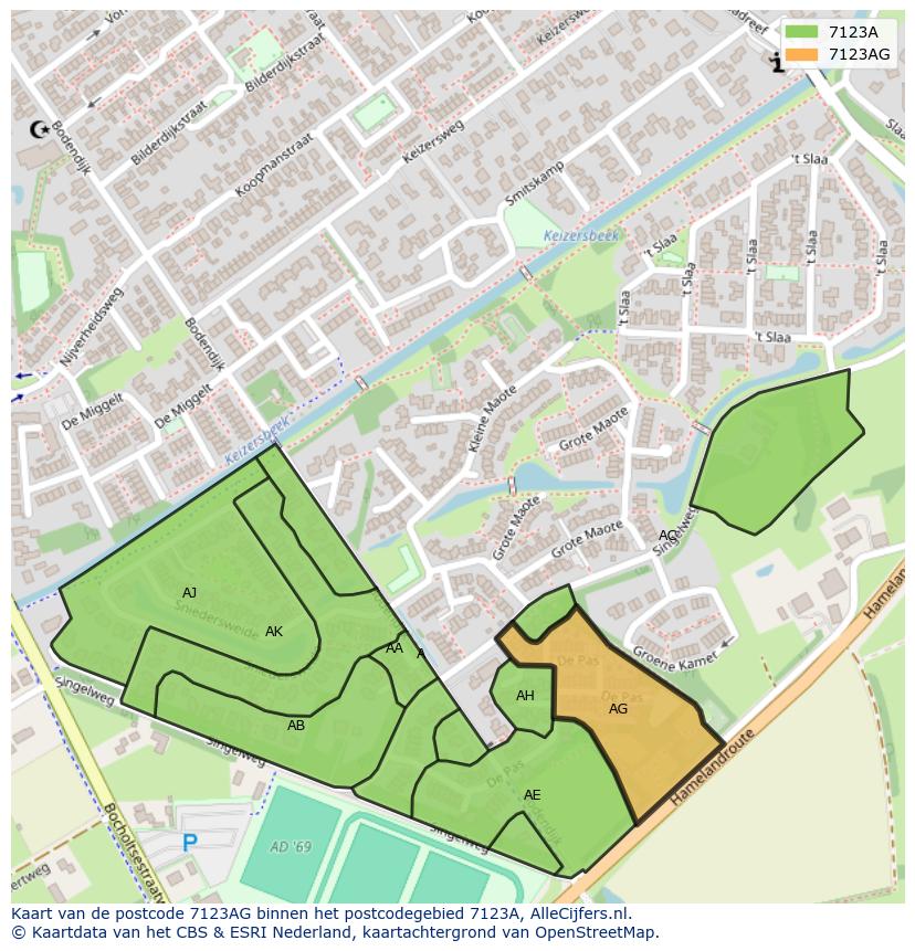 Afbeelding van het postcodegebied 7123 AG op de kaart.