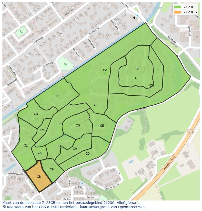 Afbeelding van het postcodegebied 7123 CB op de kaart.