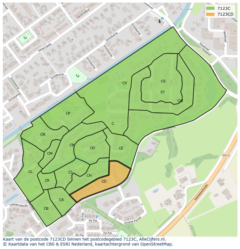 Afbeelding van het postcodegebied 7123 CD op de kaart.