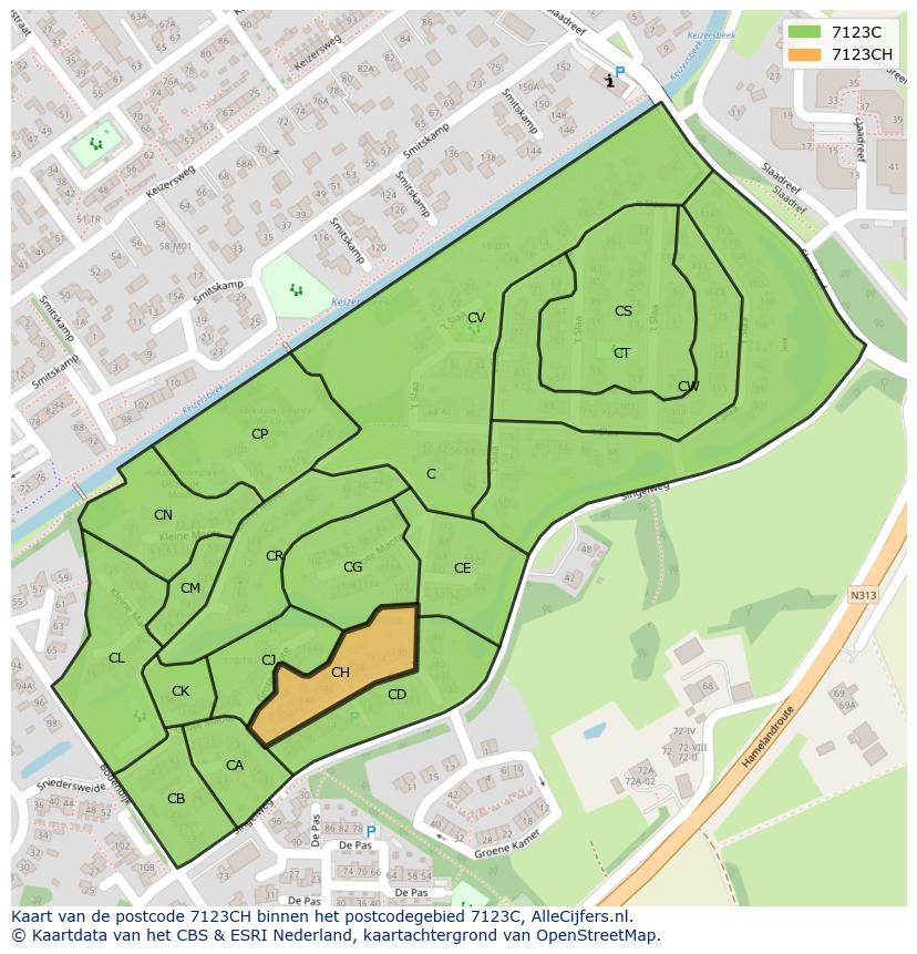 Afbeelding van het postcodegebied 7123 CH op de kaart.
