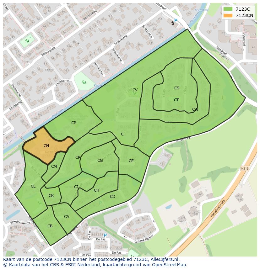 Afbeelding van het postcodegebied 7123 CN op de kaart.