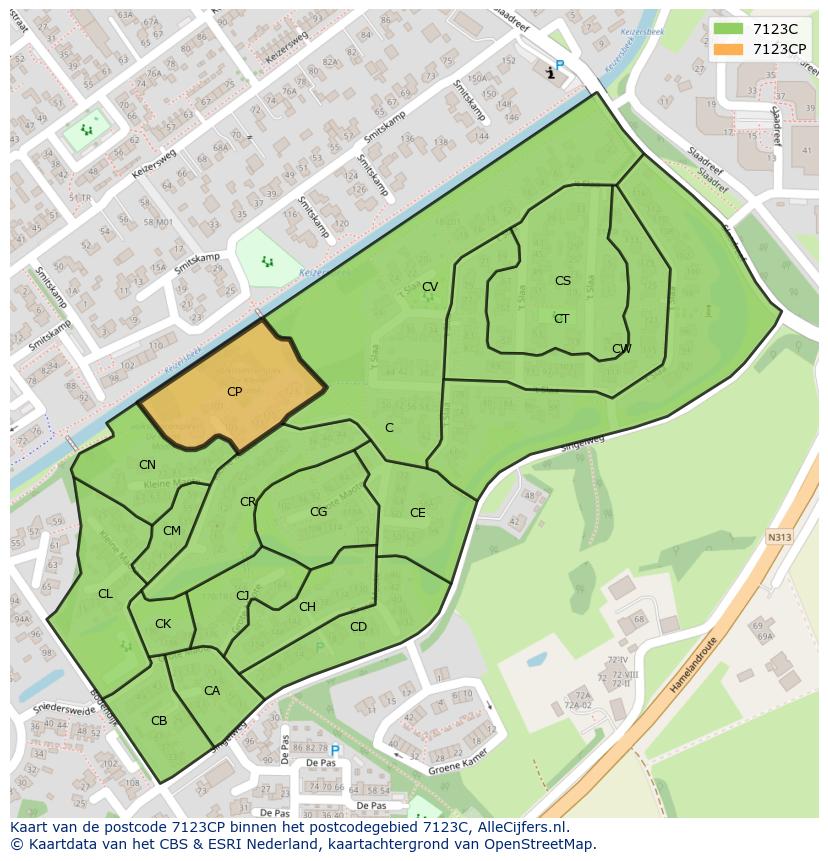 Afbeelding van het postcodegebied 7123 CP op de kaart.