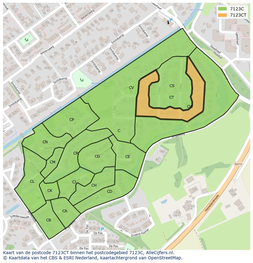 Afbeelding van het postcodegebied 7123 CT op de kaart.