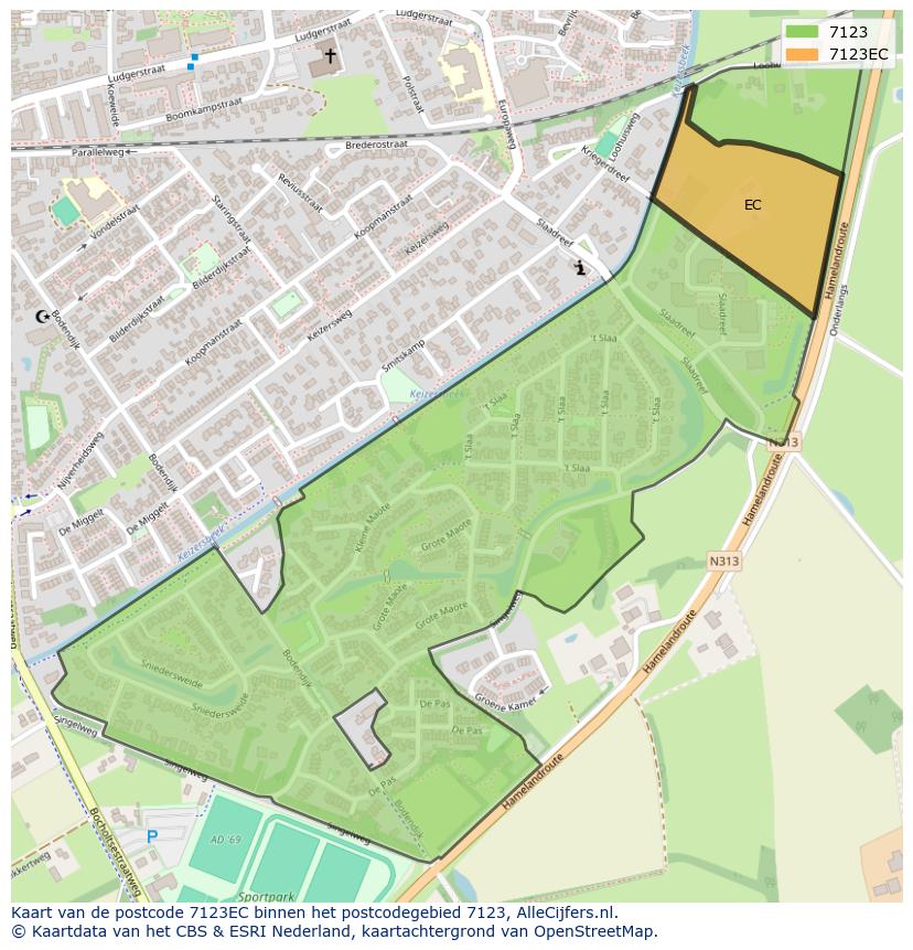 Afbeelding van het postcodegebied 7123 EC op de kaart.