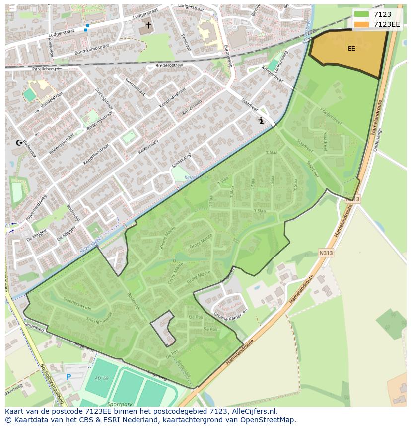 Afbeelding van het postcodegebied 7123 EE op de kaart.