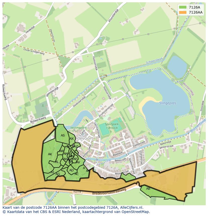 Afbeelding van het postcodegebied 7126 AA op de kaart.