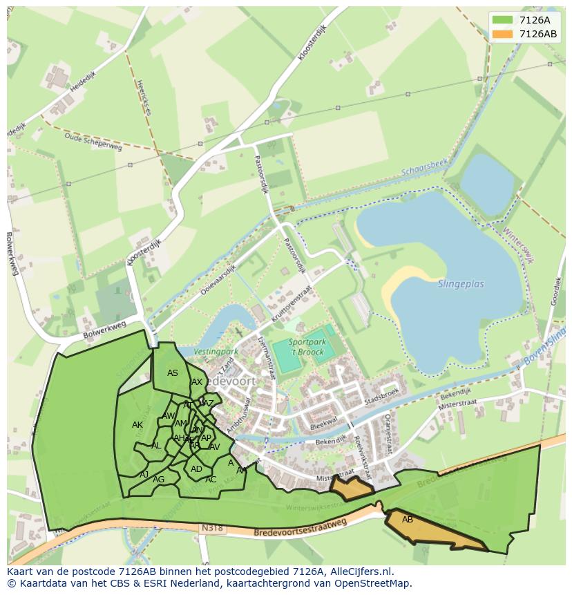 Afbeelding van het postcodegebied 7126 AB op de kaart.