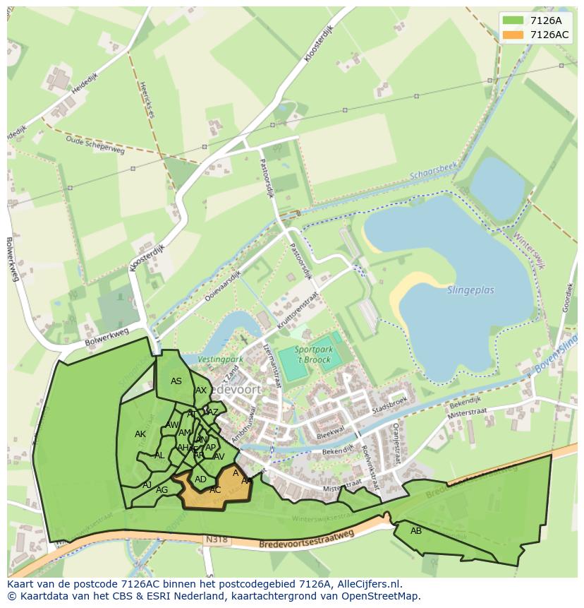 Afbeelding van het postcodegebied 7126 AC op de kaart.