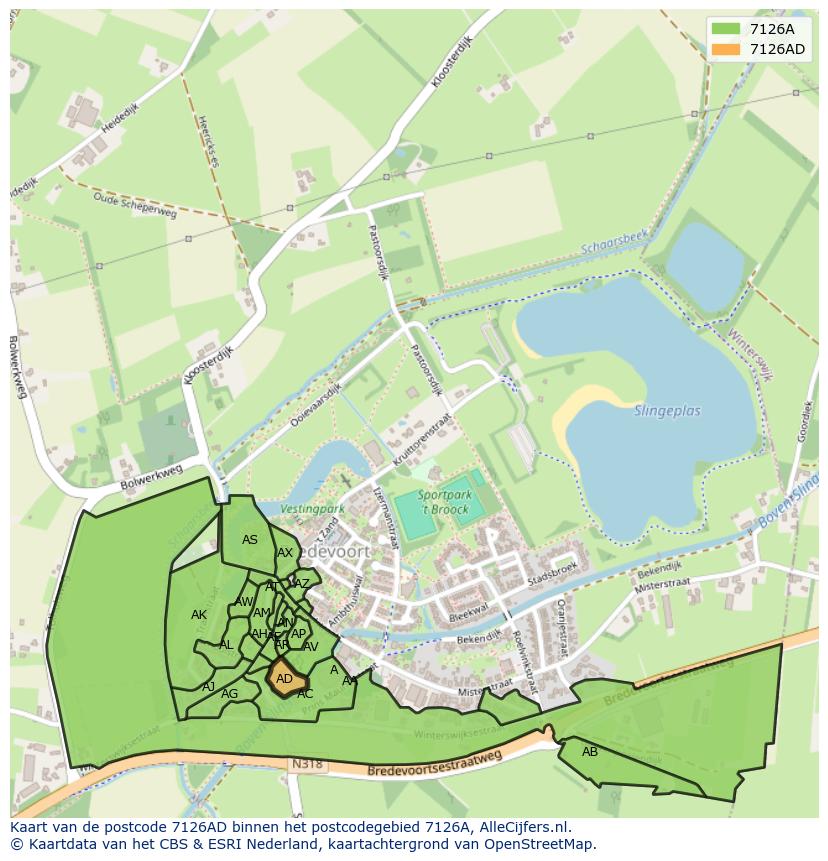 Afbeelding van het postcodegebied 7126 AD op de kaart.