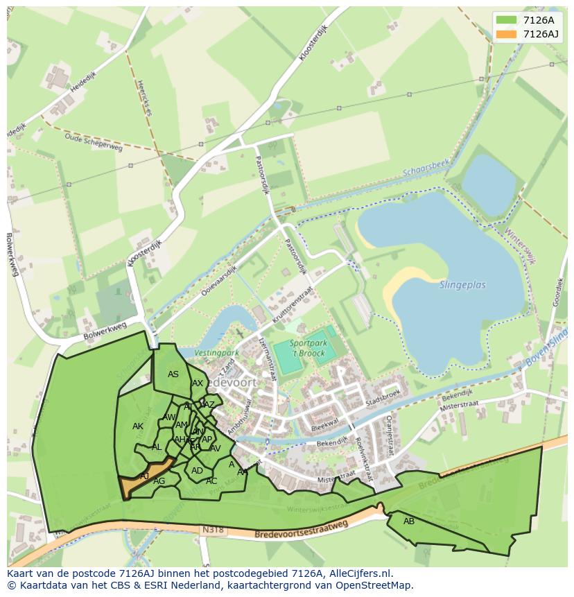 Afbeelding van het postcodegebied 7126 AJ op de kaart.