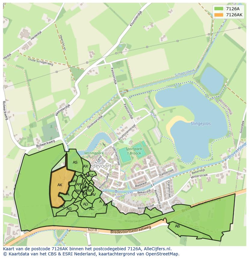 Afbeelding van het postcodegebied 7126 AK op de kaart.