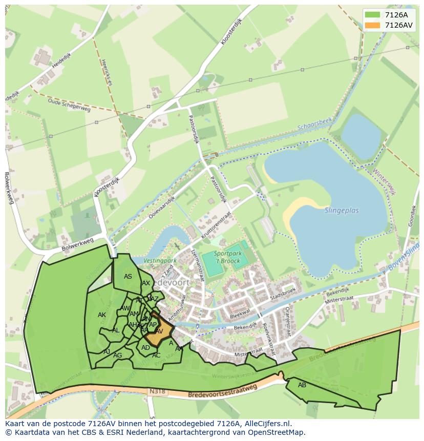 Afbeelding van het postcodegebied 7126 AV op de kaart.