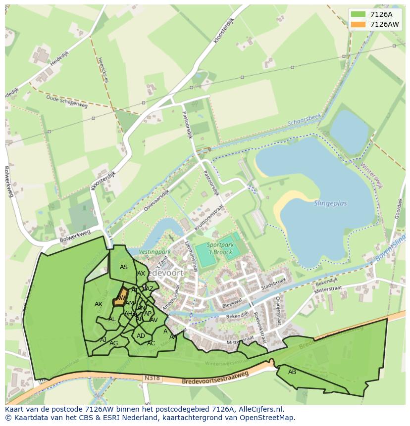 Afbeelding van het postcodegebied 7126 AW op de kaart.