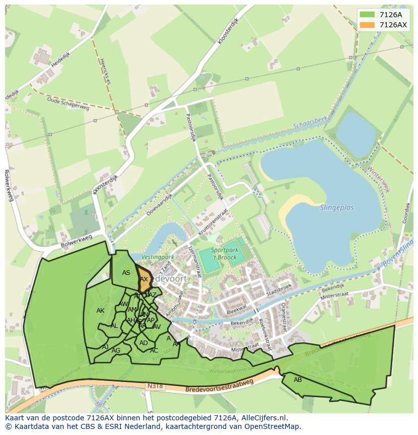 Afbeelding van het postcodegebied 7126 AX op de kaart.