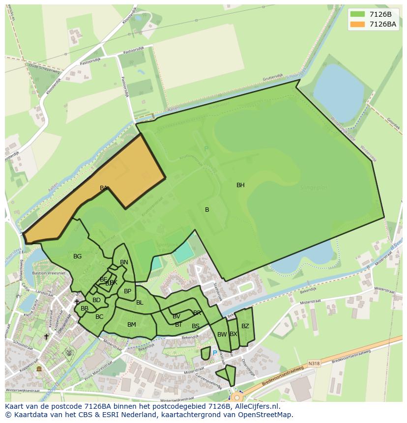 Afbeelding van het postcodegebied 7126 BA op de kaart.