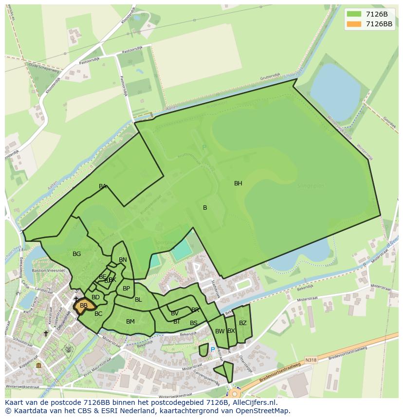 Afbeelding van het postcodegebied 7126 BB op de kaart.