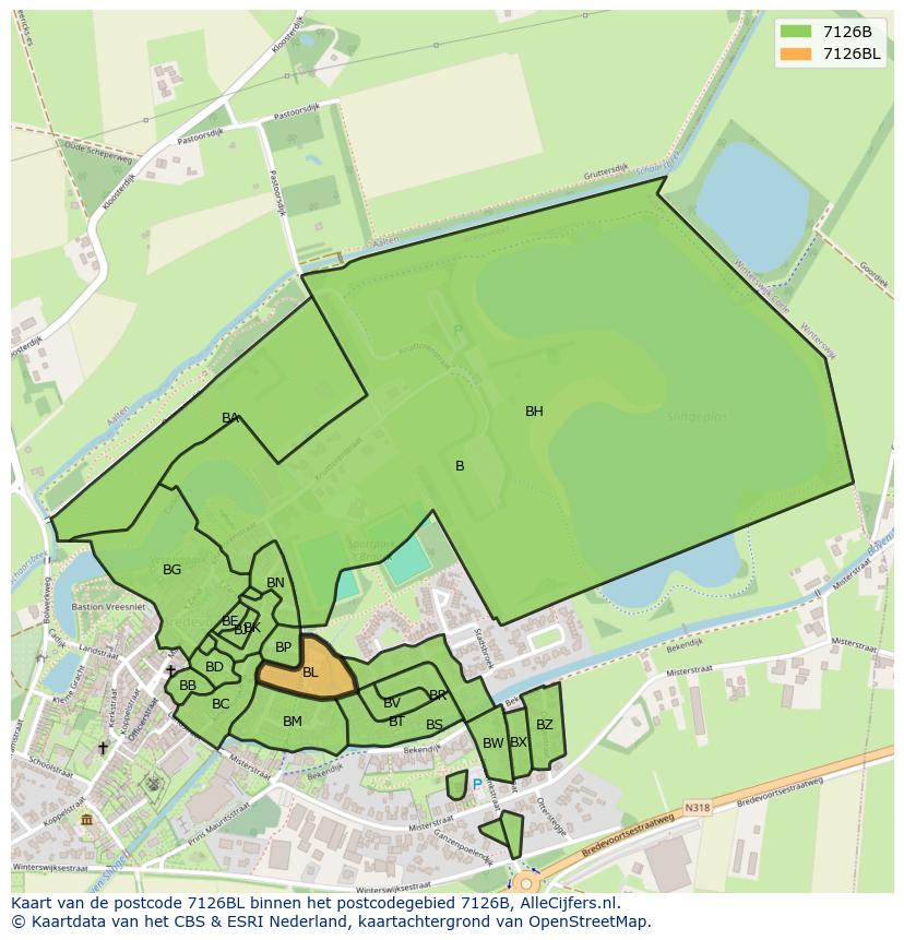 Afbeelding van het postcodegebied 7126 BL op de kaart.