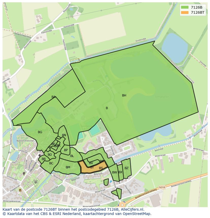 Afbeelding van het postcodegebied 7126 BT op de kaart.