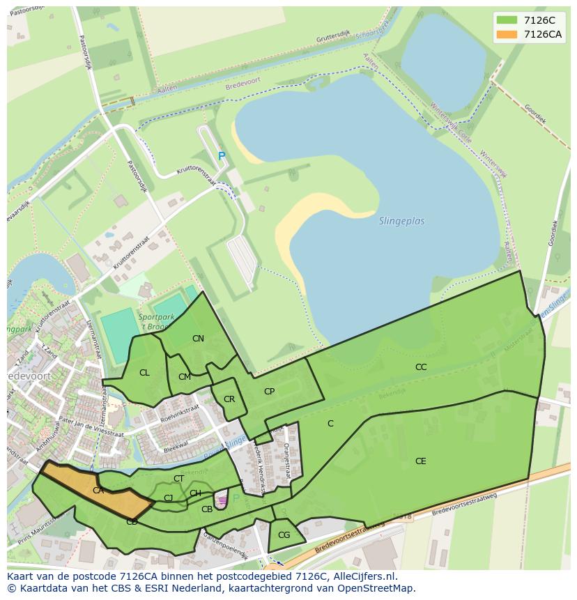Afbeelding van het postcodegebied 7126 CA op de kaart.