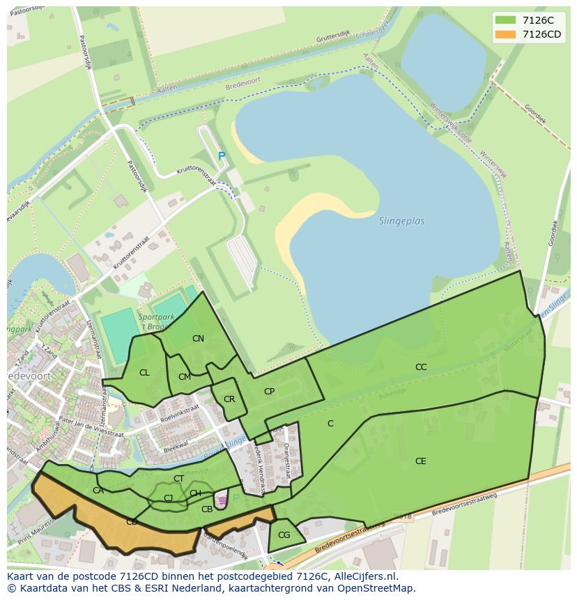 Afbeelding van het postcodegebied 7126 CD op de kaart.