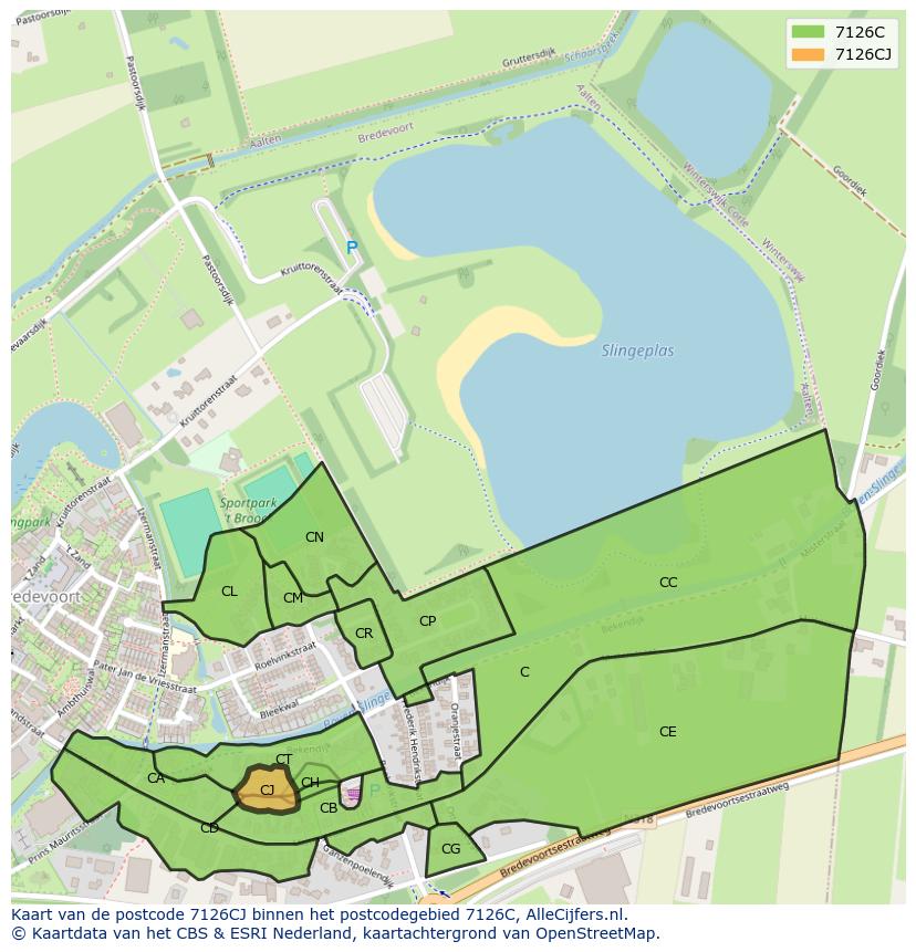 Afbeelding van het postcodegebied 7126 CJ op de kaart.