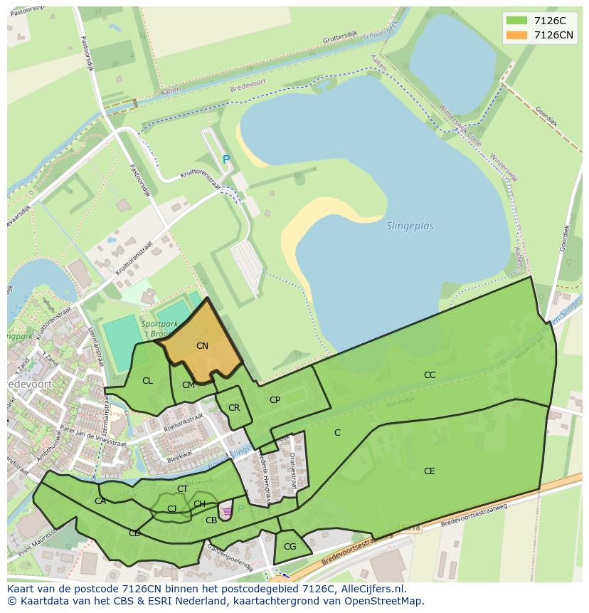 Afbeelding van het postcodegebied 7126 CN op de kaart.
