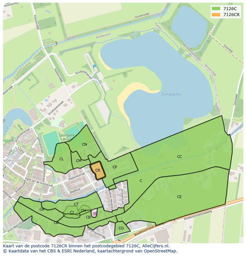 Afbeelding van het postcodegebied 7126 CR op de kaart.
